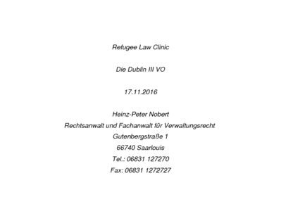 Skript zur Veranstaltung mit RA Nobert „Dublin-III Verordnung“